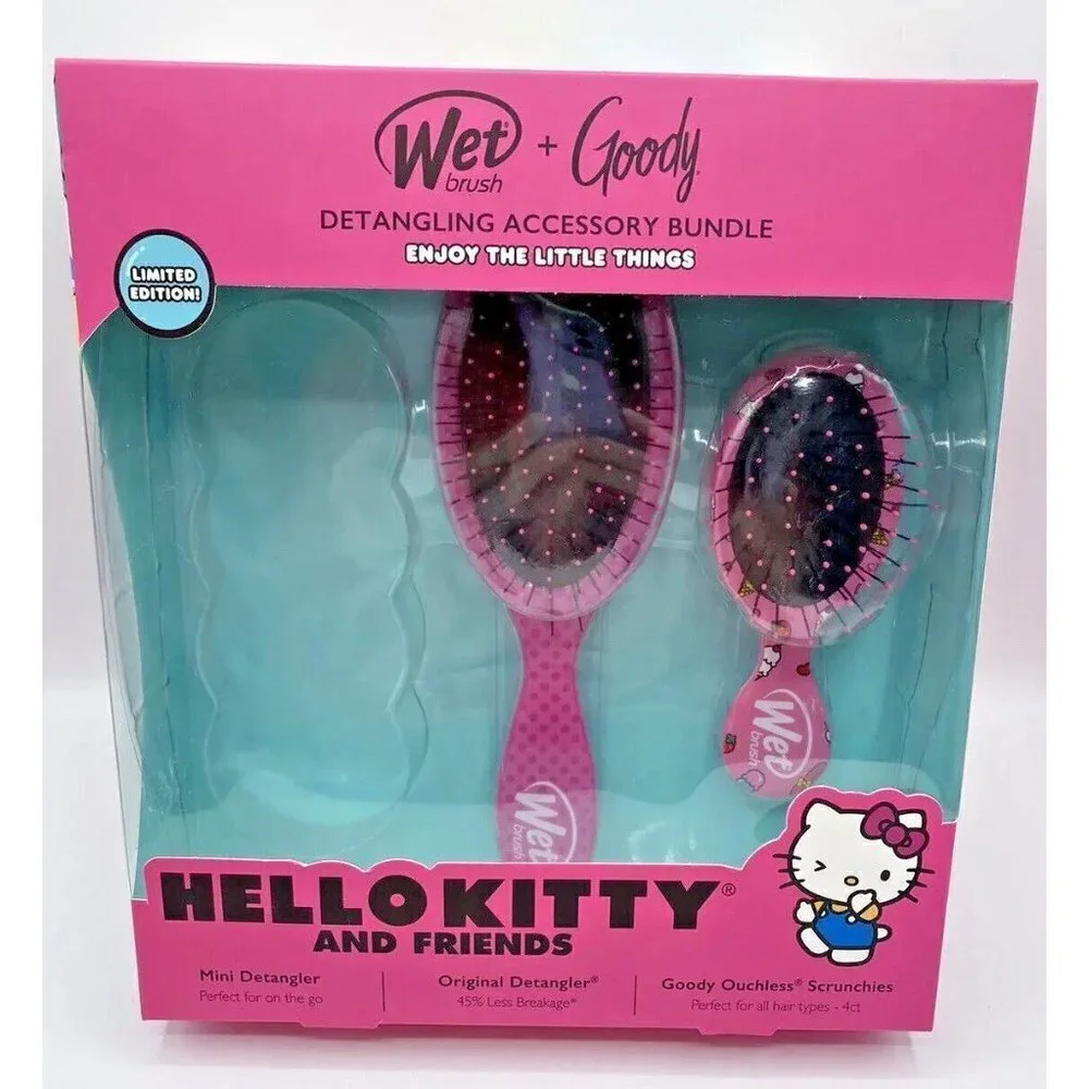 Sanrio Hello Kitty Wet Brush Original Detangler Girls Hair Brush Set No Ties